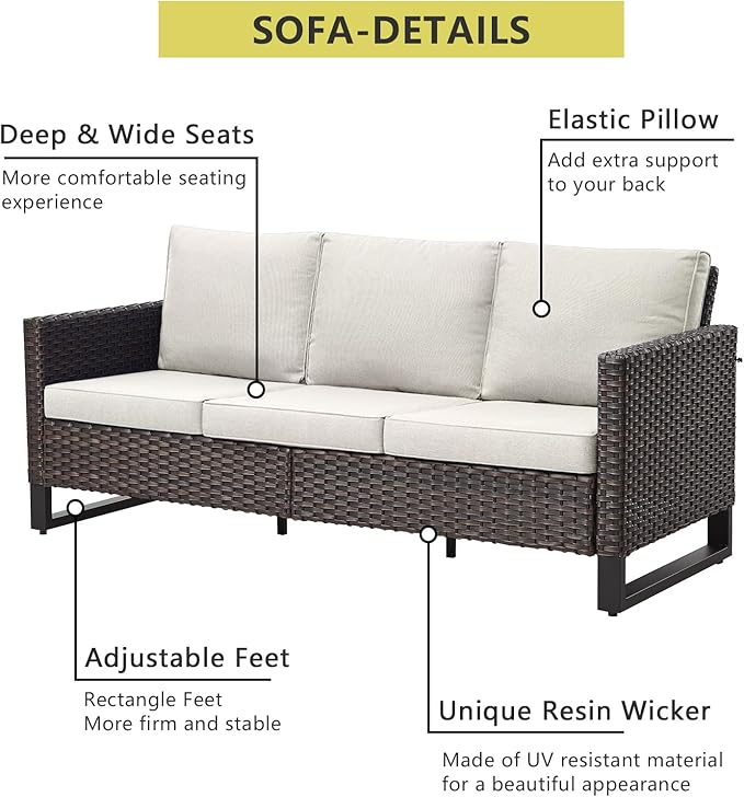 HUMMUH Patio Furniture Set 10 Piece PE Wicker Outdoor Sectional Sofa Set with Patio Swivel Chairs Dinning Table Ottomans for Porch,Garden,Backyard,Deck(Brown/Beige)