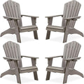Psilvam Oversized Adirondack Chair, Fade-Resistant & Odor-Free Poly Lumber Fire Pit Chairs with Cup Holder, Weatherproof Lawn Chair, Easy 15 Min Install Patio Chair, 350 Lbs Support (4, Light Gray)