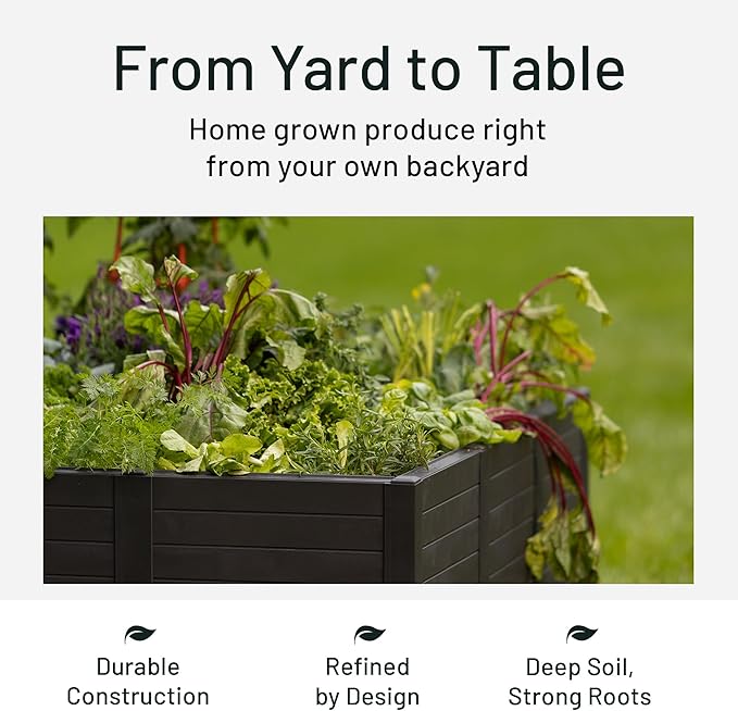Tierra Verde 48-Inch x 48-Inch Raised Garden Bed with Tool-Free Connect System and Crafted from Recycled Materials, for Patios or Decks, Black