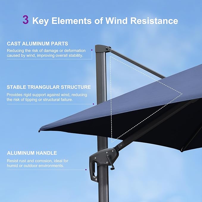 PURPLE LEAF 10' X 13' Cantilever Outdoor Umbrellas Large Patio Umbrella Hanging Double Top Rectangle Offset Umbrella with 360°Rotation Tilting Umbrella Outdoor Patio Navy Blue