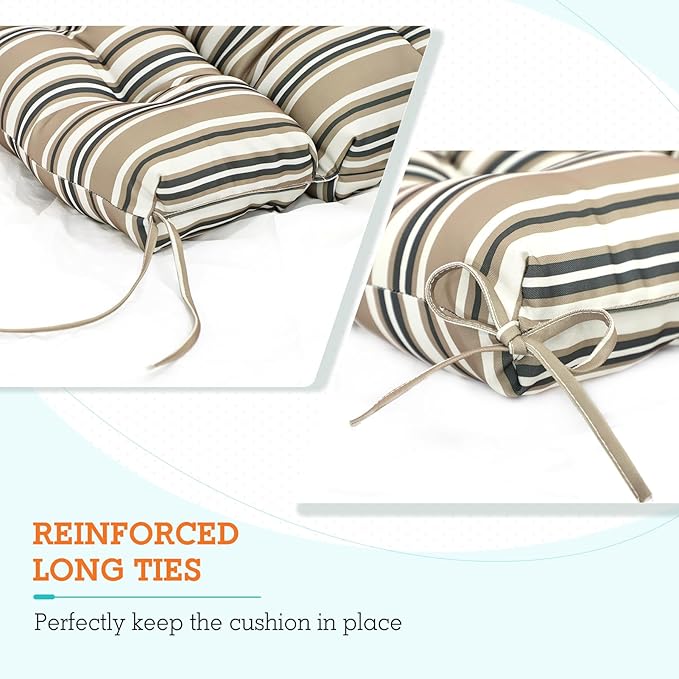 EAGLE PEAK Tufted Outdoor/Indoor High Back Patio Chair Cushions, Set of 4, 46'' x 22'', Beige Stripes