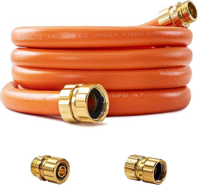 5/8" x 8ft Hybrid Garden Hose, Custom Length, -40°F to 150°, All-weather, NO Kink, Flexible, Leakproof water Hose With Additional Customizable Solid GHT Fittings
