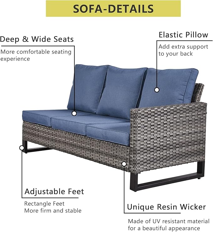 HUMMUH 8 Piece Patio Furniture with Fire Pit,PE Wicker Outdoor Conversation Sets-6-Seater Sofa,Patio Swivel Chairs Outdoor Chairs, Propane Fire Pit,Side Table for Porch,Garden,Backyard