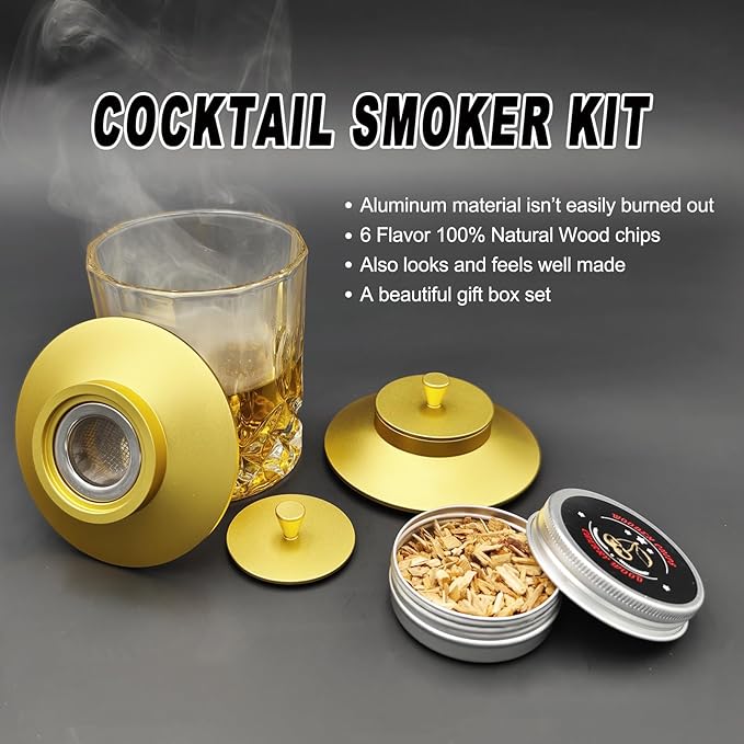 Cocktail Smoker Kit-6 Flavors Wood Chips Bourbon Smoker kit Whiskey Smoker Infuser kit for Him-Drink Smoker kit, Old Fashioned Smoker Gifts for Men/Father's Dad/Husband/Best Friend/Christmas
