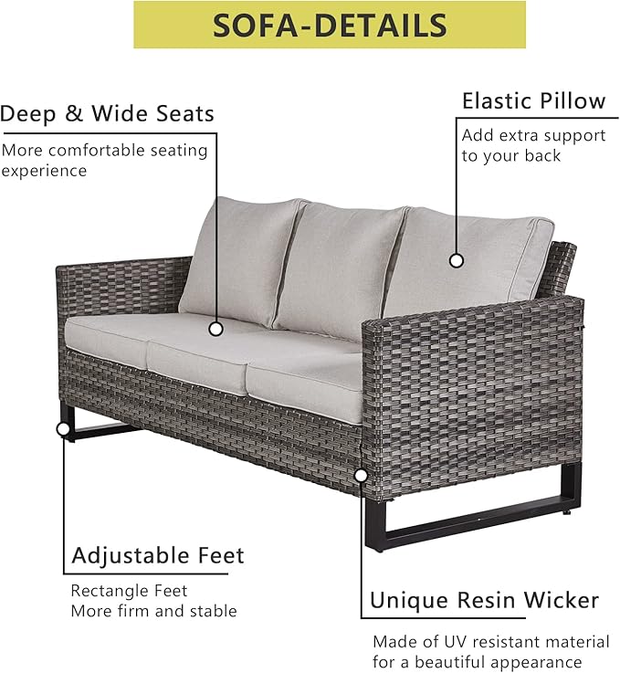 HUMMUH Patio Furniture Set 5 Piece Outdoor Sectional Sofa,PE Wicker Patio Swivel Rocker Chairs with Ottomans for Porch,Garden,Backyard