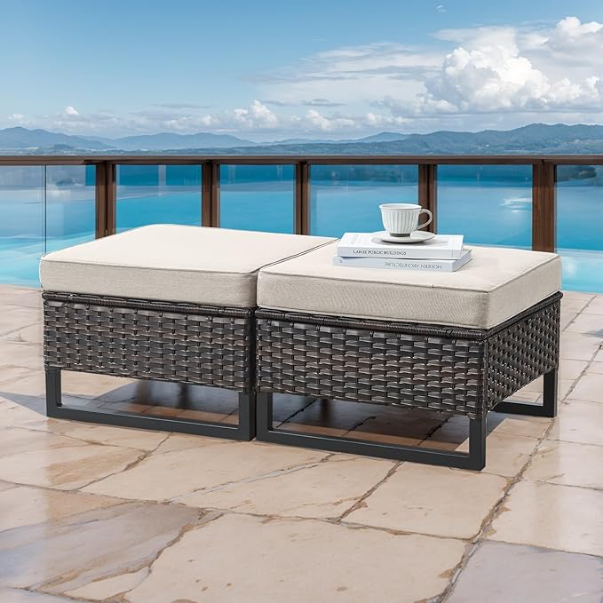 HUMMUH 6 Piece Patio Furniture Outdoor Sectional Sofa Set All-Weather Wicker Outdoor Chairs with End Table Ottomans for Patio,Porch,Garden,Backyard