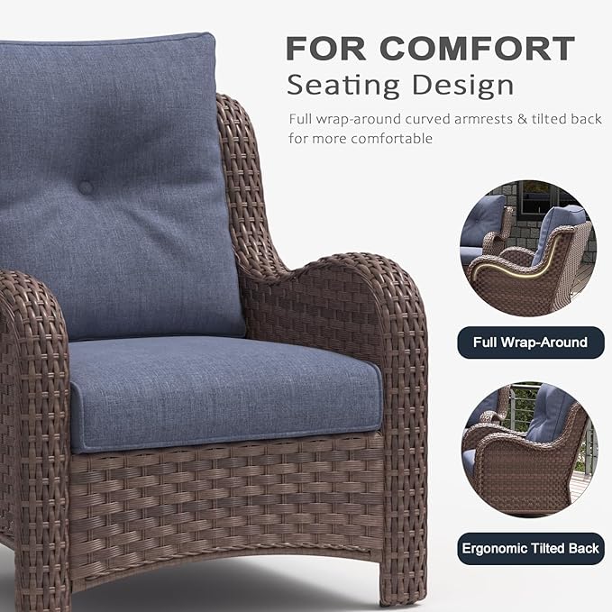 LayinSun 3 Pieces Outdoor Patio Furniture Set, Rattan Wicker Chairs Sets with Armchairs and Coffee Table