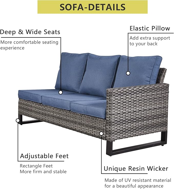 HUMMUH 9 Piece Patio Furniture PE Wicker 6-Seater Outdoor Sectional Sofa Patio Swivel Chairs,Outdoor Chairs with Ottomans Side Table for Porch,Garden,Backyard,Deck
