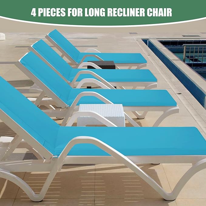 Chaise Lounge Cushions Outdoor Set of 4 - Waterproof and Fade Resistant Sun Lounger Replacement Cushions - Patio Lounger Pads with Removable Cover for Pool, Deck, Lawn, 72 x 21 x 3 Inch, Teal