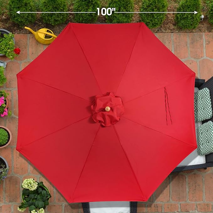 9ft Bamboo Umbrella, Outdoor Patio Umbrella, Waterproof Market Umbrella, 8 Ribs Table Umbrella with Pulley Lift for Garden, Deck, Pool, lawn, Backyard