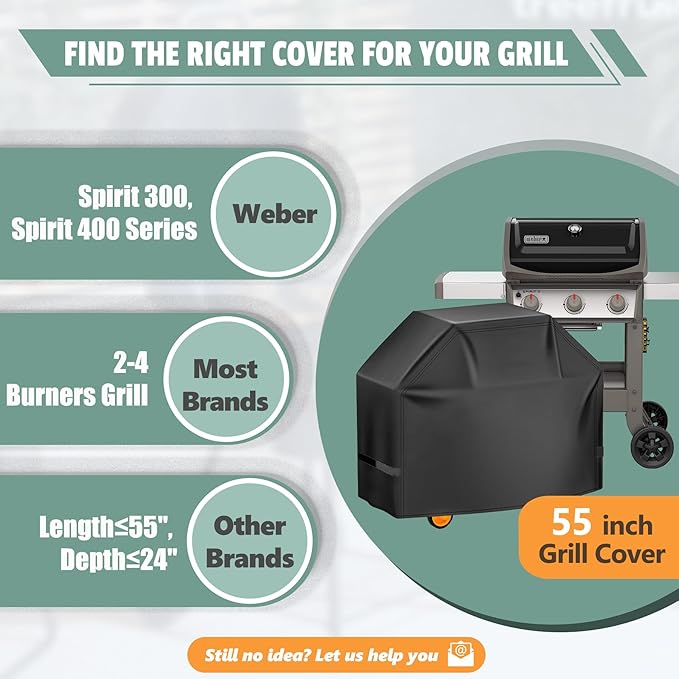 HomWanna Grill Cover 55 Inch - Superior Gas Grill Cover for Outdoor Grill - 600D Outside BBQ Covers Waterproof Heavy Duty for Weber, Dyna-glo, Char-Broil, Nexgrill, Brinkmann, Monument Barbecue Grill