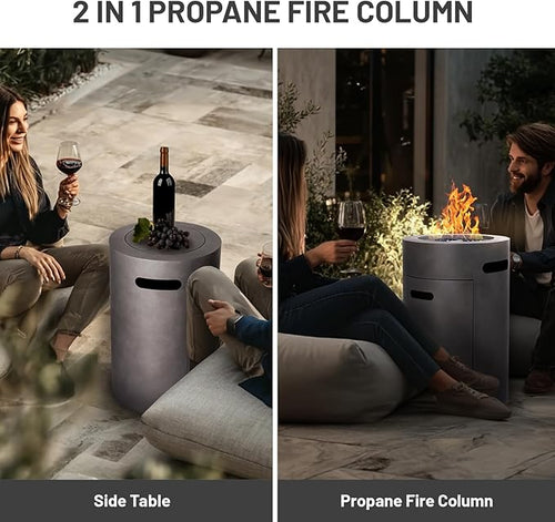 17 inch Propane Fire Column, 50,000 BTU Outside Gas Fire Pit with Glass Wind Guard, Glass Stone for Outside Patio, Garden, Backyard