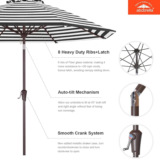 ABCCANOPY OLEFIN® 5-Year No Fading 9FT Patio Umbrella, Outdoor Table Umbrella with 8 Sturdy Ribs for Deck, Backyard, Yard (Black Stripe)