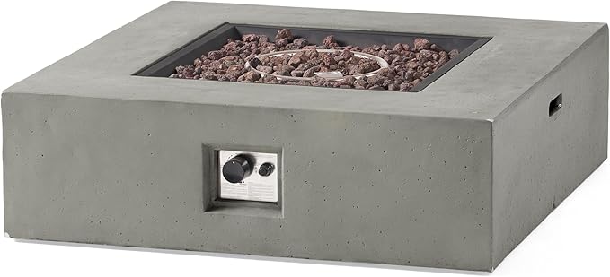 Propane Fire Pit Table, 40 Inch Firepits for Outside, Square Gas Fire Pit for Outside Patio, Propane Fire Table, 50000BTU, Light Grey