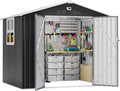 8x6 FT Outdoor Storage Shed, Metal Garden Shed - Tool Storage Sheds with Lockable Doors & 1 Clear Window, Waterproof Outside Storage Building for Backyard, Patio (Black; Floor Not Included)