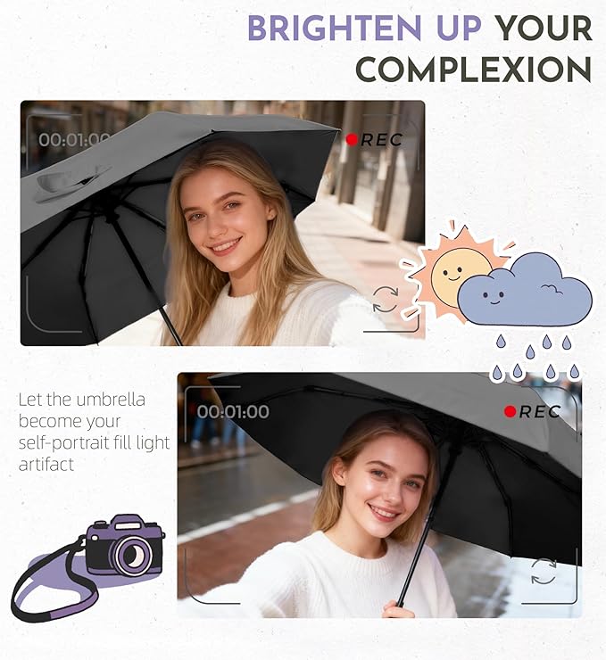UV Travel Umbrella for Sun Protection & Rain, Compact Windproof Folding, Refined craftsmanship, Auto Open/Close, 43" Canopy with color coating, UPF 100+ UV Blocking, TSA Approved