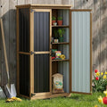 Outdoor Storage Cabinet with Shelves, Wood & Metal Storage Shed with Weatherproof Roof, 3 Removable Shelves, Double Lockable Doors, Adjustable Feet, Outside Storage Cabinet for Garage, Patio, Backyard