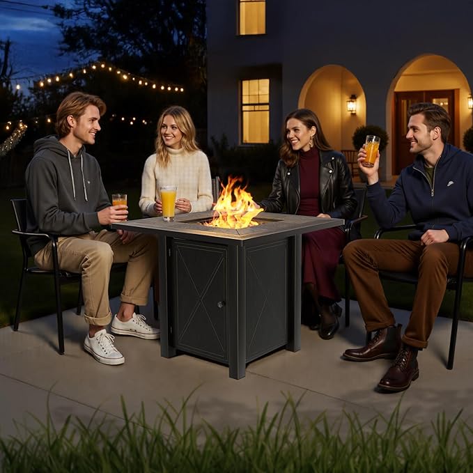 HOTEAGLE 30" Propane Fire Table with Premium Ceramic Tabletop, 50000 BTU Powerful Gas Firepit Table - Includes Lid and Lava Rocks, Ideal Outdoor Fire Fit for Dining, Party in Patio, Garden, Yard