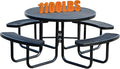 8-Person Outdoor Picnic Tables,46" Heavy-Duty Metal Round Picnic Table,Expanded Metal Commercial-Grade Table with 4 Benches & Umbrella Hole,Waterproof Coating Beach Table for Patio,Garden, Backyard