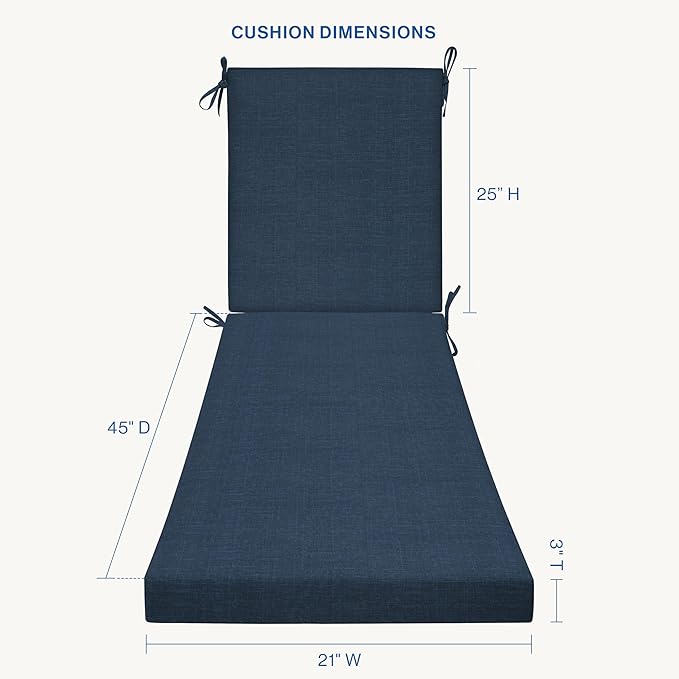 Honeycomb Outdoor Essentials Chaise Lounge, 21 x 70, Hampton Texture Navy Chair Cushion for Patio Furniture
