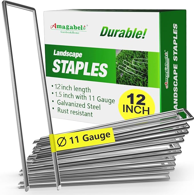 AMAGABELI GARDEN & HOME 100 Pack Galvanized Landscape Staples 12 Inch 11 Gauge Garden Staples Garden Stakes Plant Cover Stakes U-Shaped Landscape Stakes Landscape Pins for Weed Barrier Fabric