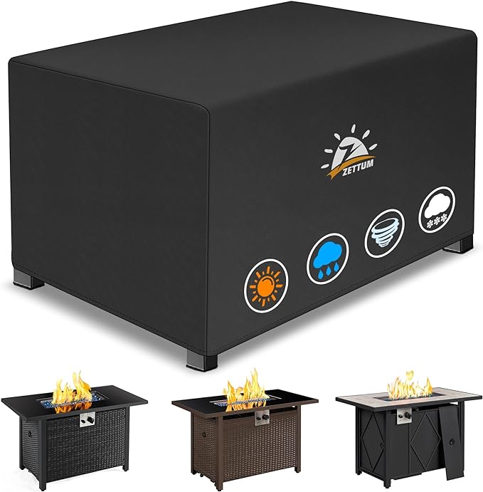 Zettum Fire Pit Cover Rectangular 57 Inch - Outdoor Fire Table Cover Rectangle Heavy Duty & Waterproof, 600D Patio Propane Gas Firepit Cover Rectangular Fade & Weather Resistant - 57 x 22 x 24 Inch