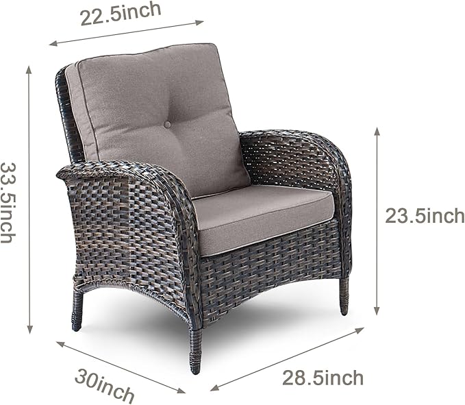 HUMMUH 3 Pieces Patio Furniture Set Outdoor Wicker Bistro Rattan Chairs with Glass Top Side Table and Thickened Cushions for Porch Deck Backyard Poolside