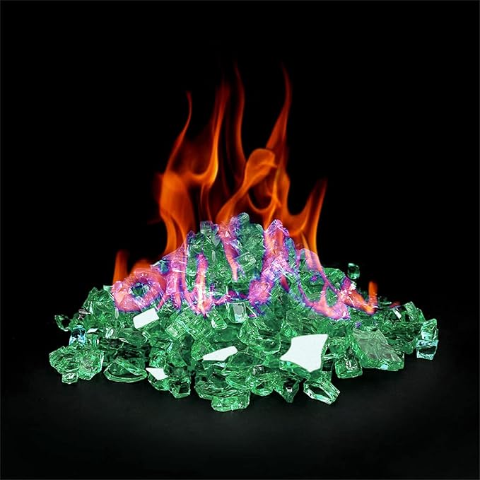 Onlyfire 10 pounds Fire Glass for Propane Fire Pit and Gas Fireplace, 1/4 Inch Reflective Firepit Glass Rocks for Fire Pit Table and Fire Bowl, High Luster Light Green