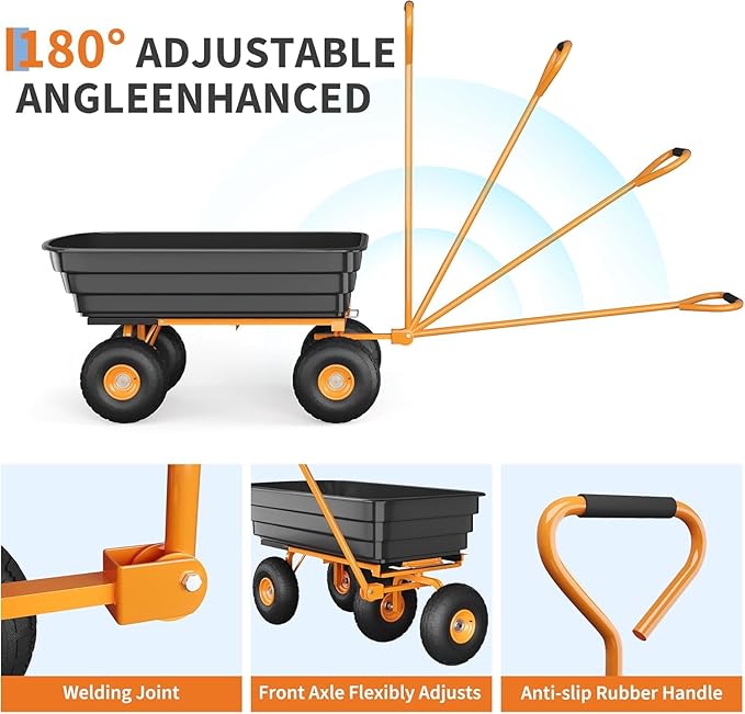 Heavy Duty Garden Dump Cart, 600LB Yard Utility Cart with All-Terrain Wheels & Quick-Release, Gardening Cart