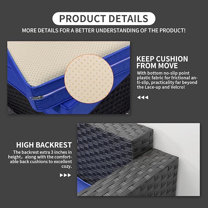 Rattaner Outdoor Patio Furniture 60000 BTU Outdoor Propane Fire Pit Table Patio Furniture Set 45" Outdoor Fire Pits 6 Pieces Patio Sofa Outdoor Chairs Anti-Slip Cushions Waterproof Covers, Royal Blue
