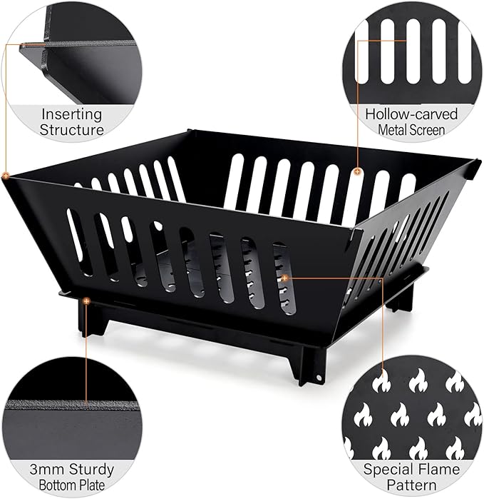 Fire Pits for Outside 17 Inch Collapsible Portable Plug Fire Pit for Camping Travel Picnic Bonfire Backyard Patio Garden Bon Fire Foldable Firepits for Outdoor Wood Burning with Storage Bag