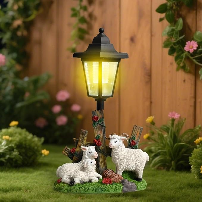 LINZHEN Solar Garden Statue Outdoor Sheep Figurine with Lights Decor for Porch Yard Decorations Women Homes Sculptures Statues Lamp