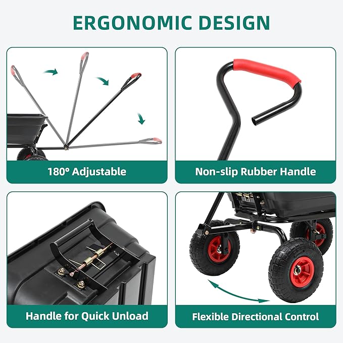 600lb Garden Dump Cart,4 Cu.Ft Utility Wagon Wheelbarrows with Quick-Release System&4 Pneumatic Tires,Heavy Duty Yard Dump Wagon with Steel Frame for Farm, Garden,Christmas Hauling(Black)