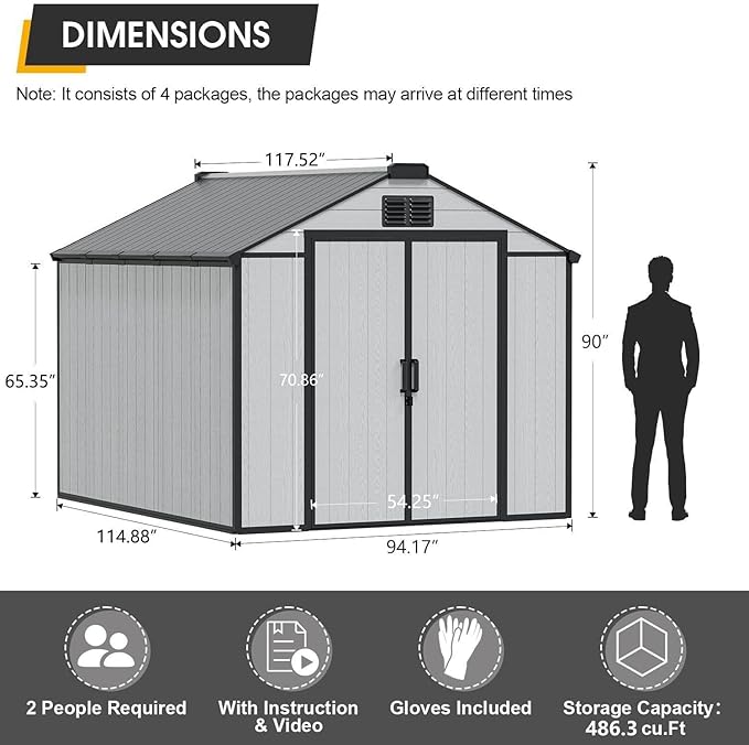 8 x 10 FT Resin Outdoor Storage Shed, All-Weather Plastic Garden Shed with Floor, Lockable Doors & Windows, Plastic Tool Shed for Poolside, Backyard, Patio