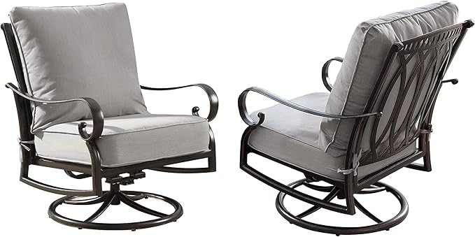 Oakland Living Aluminum Outdoor Swivel Club Finish with Thick Grey Polyester Cushions (Set of 2) Deep Seating Rocking Chairs, Antique Copper (AZRICA-2CHAIR-AC)