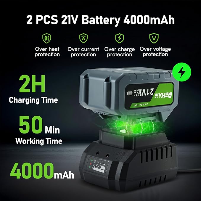 16 Inch Brushless Electric Chainsaw with 2 x 4.0Ah 21V Battery, Tool-Free Chain Tensioning, Instant Chain Brake & Transparent Oil Tank – Tools for Tree Trimming & Wood Cutting