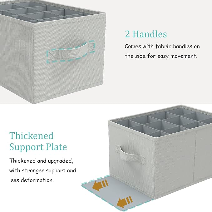 2 Pack Shoe Organizer for Closet, Fits Up to 24 Pairs, Foldable Space-saving Storage Container Bins with Reinforced Handles, 16.5 x 12.6 x 10.2 In, Grey, XSNX02G-2
