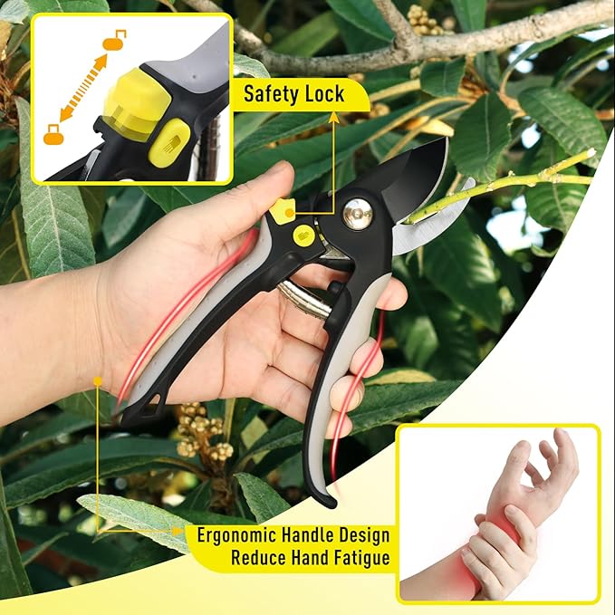 Jardineer Pruning Shears for Gardening, 3Pack Stainless Steel Garden Shears Set include Bypass Hand Pruner, Anvil Pruning Scissor, Pruning Snips for Flowers, Herbs and Small Branches