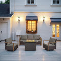 Belord Full 4 Pieces Patio Furniture Set with 41” Propane Fire Pit Table, Outdoor Conversation Set with Swivel Glider Outdoor Chair Set of 2 and Rattan Sofa for Deck Backyard