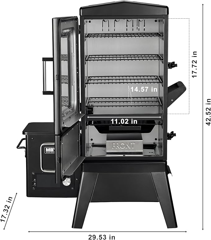 Wood Pellet Smoker with Rainproof Cover, Vertical Electric Pellet Smoker Grill With Hook Meat Probe LED Display Temperature Control