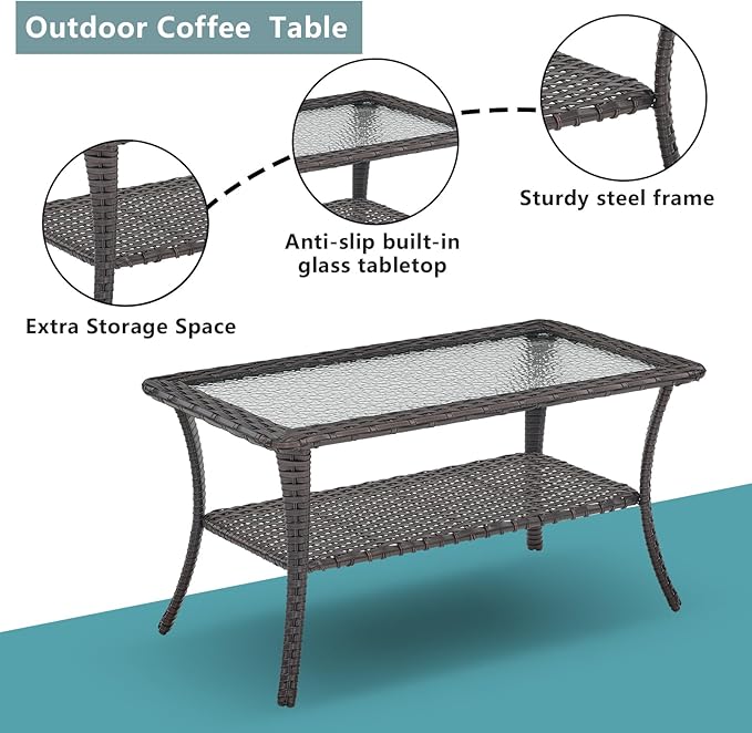 Rilyson Wicker Outdoor Patio Furniture Set - 6 Piece Patio Conversation Sets with Swivel Rocker Chairs, Ottomans, Sofa and Table, 6 inch Cushions, Deep Seating, for Porch Deck Brown/Beige