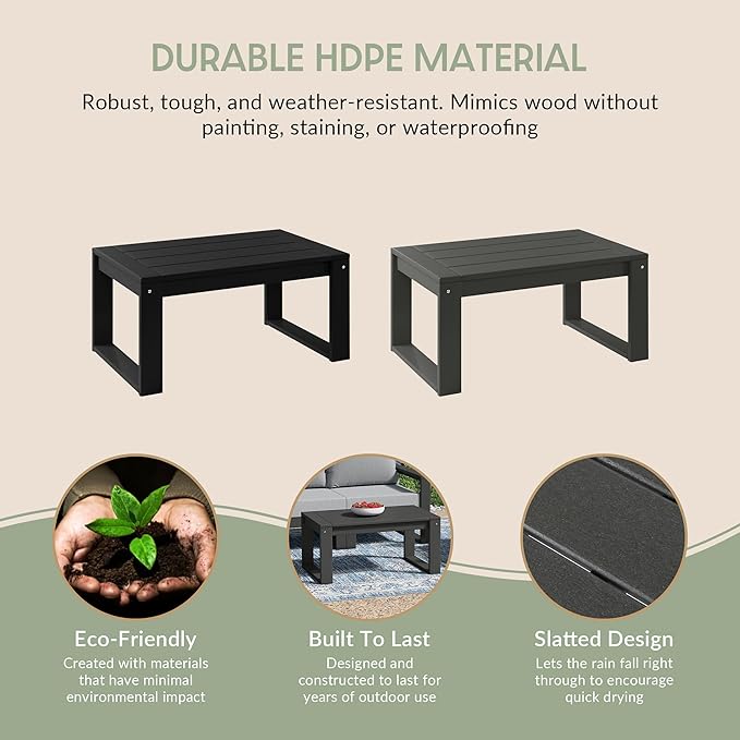 WestinTrends Montara Modern Outdoor HDPE Rectangle Patio Coffee Table, Gray