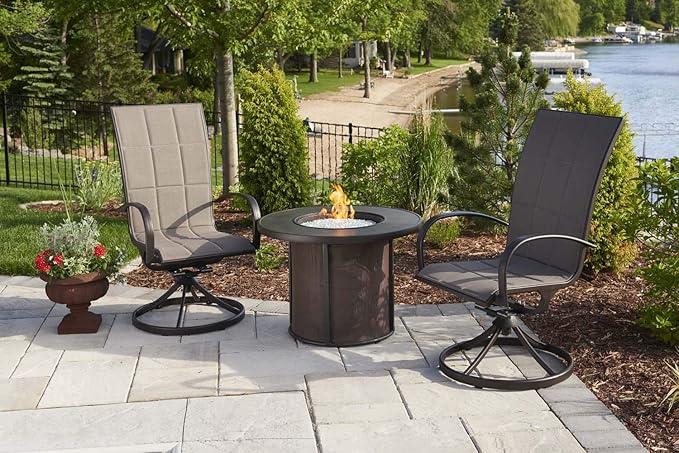 Outdoor GreatRoom Co Propane Fire Pit Table - Stonefire Gas Fire Pits for Outside Patio - 31" Round Composite Firepit Fire Table, Matching Tabletop Cover, Aluminum Frame Mesh Base, 55,000 BTU - Brown
