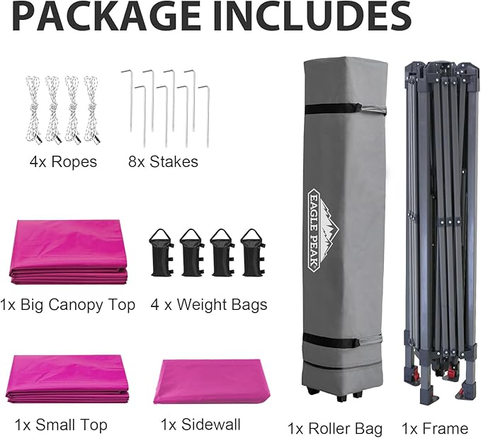 EAGLE PEAK 13x13 Pop up Canopy Tent w/One Wall, Instant Canopy Easy Set up Folding Shelter w/One Privacy Curtain, 169 Square Feet Sun Shade, Light Pink