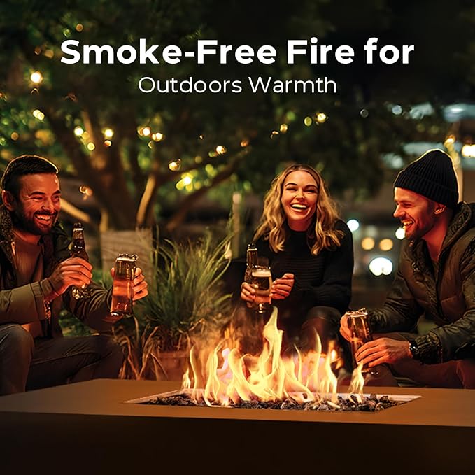 60 Inch Outdoor Propane Fire Pit Table, 50,000 BTU Natural Gas Firepit Rectangular Concrete Fire Table with Steel Lid, Natural Gas Orifice, Rain Cover for Outside Patio, Deck, Backyard, Garden