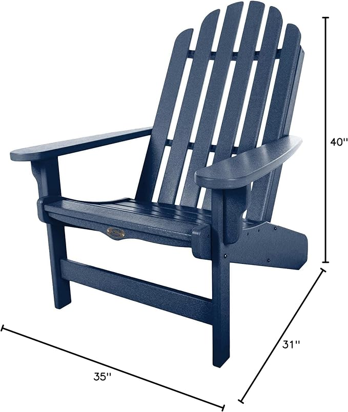 Nags Head Hammocks Classic Adirondack Chair, Navy Blue, Eco-Friendly Durawood, Stainless Steel Hardware, Fit N Finish, Handcrafted in The Carolinas