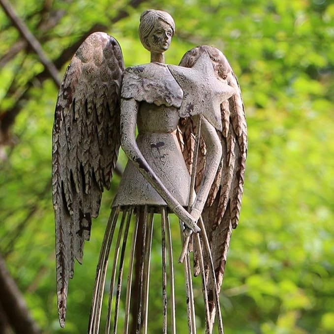 K KILIPES 26" H Antique Metal Angel Garden Statue Outdoor Yard Art Lawn Ornaments, Gifts for Mom Grandma Women