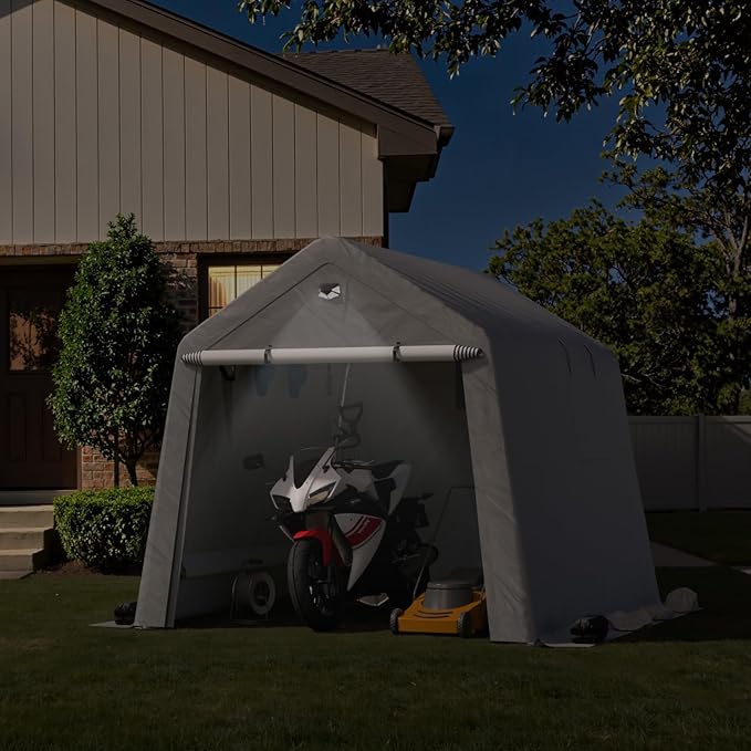 8x8 FT Outdoor Storage Shed, Portable Outdoor Storage Shelter with Roll Up Zipper Door and Vent Windows, Silver Grey