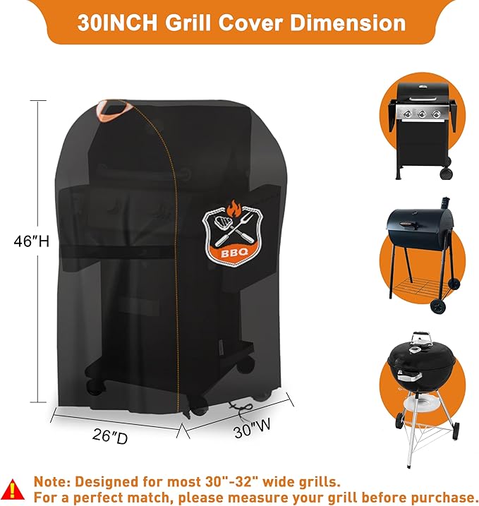 Grill Cover, Universal 30" BBQ Grill Cover for Outdoor Grill, Waterproof, Weather Resistant, Fade Resistant Gas Grill Cover with Adjustable Double Straps for Weber, Char-broil, Nexgrill, etc