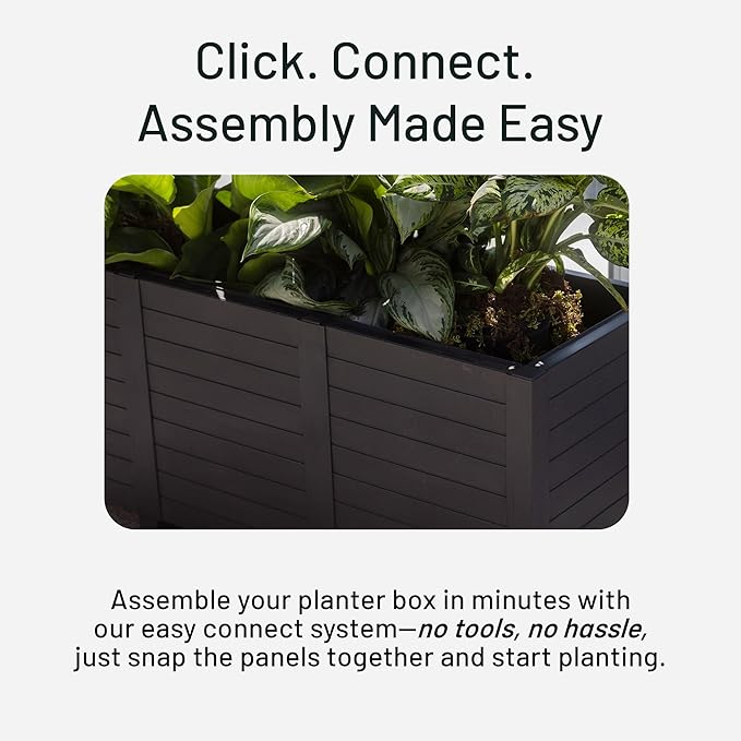 Tierra Verde 17-Inch x 48-Inch Raised Garden Trough Box with Tool-Free Connect System and Crafted from Recycled Materials, for Patios or Decks, Black